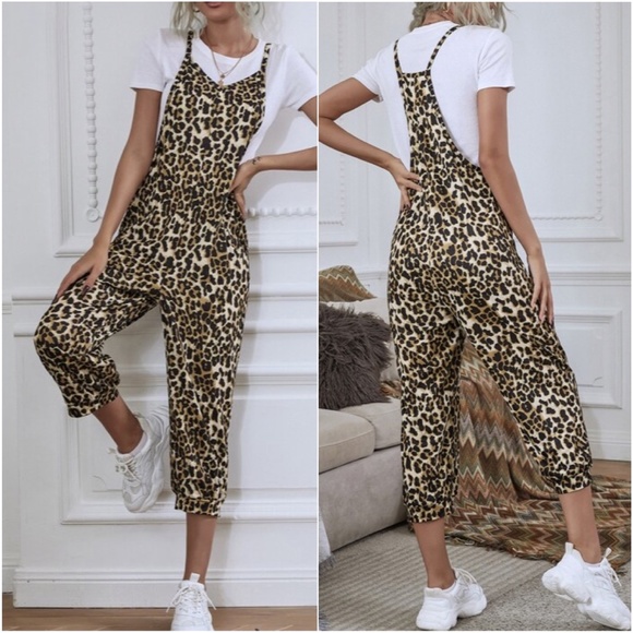 Boho Leopard Print  Pockets Casual Cami Jumpsuit - Picture 4 of 5